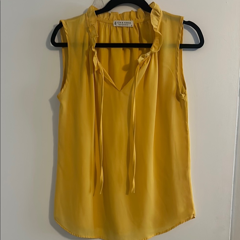 Jon & Anna Yellow Sleeveless Blouse with Tie Front and Ruffled Details
